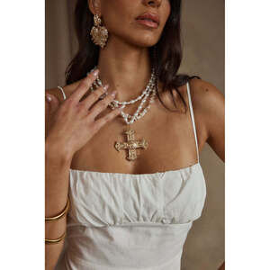 12th Tribe Angelica Gold Pearl Cross Statement Necklace Size O/SO/S
